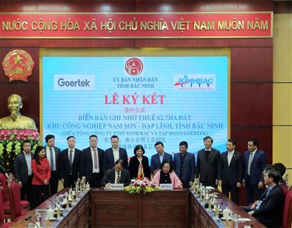 Goertek ký biên bản ghi nhớ thuê 62,7 ha tại KCN Nam Sơn - Hạp Lĩnh của KBC